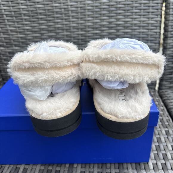 New Stuart Weitzman Zoe Lift Chill Suede Fur Sandals Cream Women's US 7B/EU37.5 - Picture 5 of 10